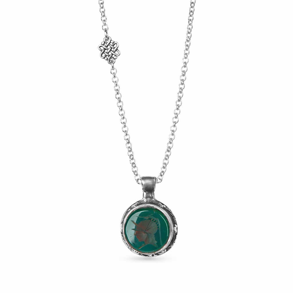 Gilded Cameo Necklace | Green Agate