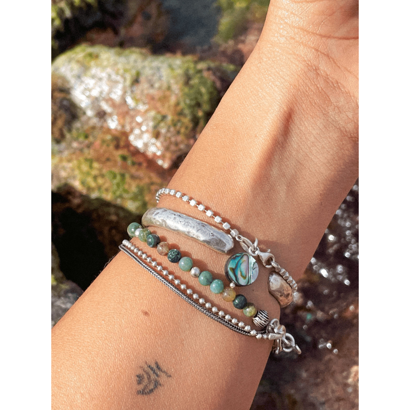 Triple Stack Bracelet | Moss Agate