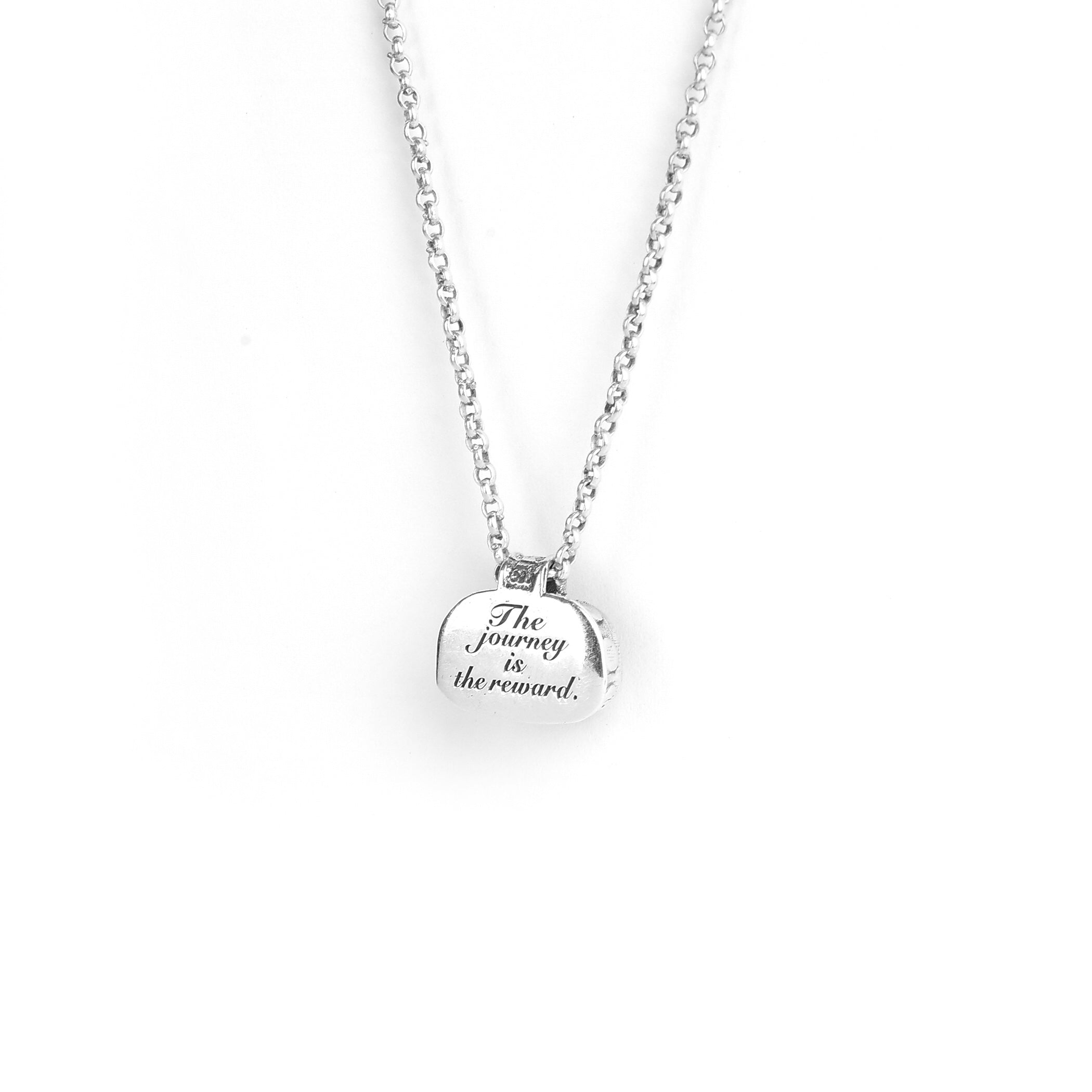 Silver necklace with a pendant on a white background
